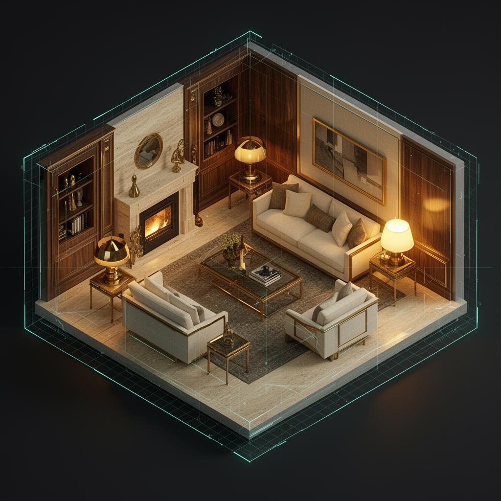 A cinematic Wynvale interior render — brass, parchment, and engineered shadow.